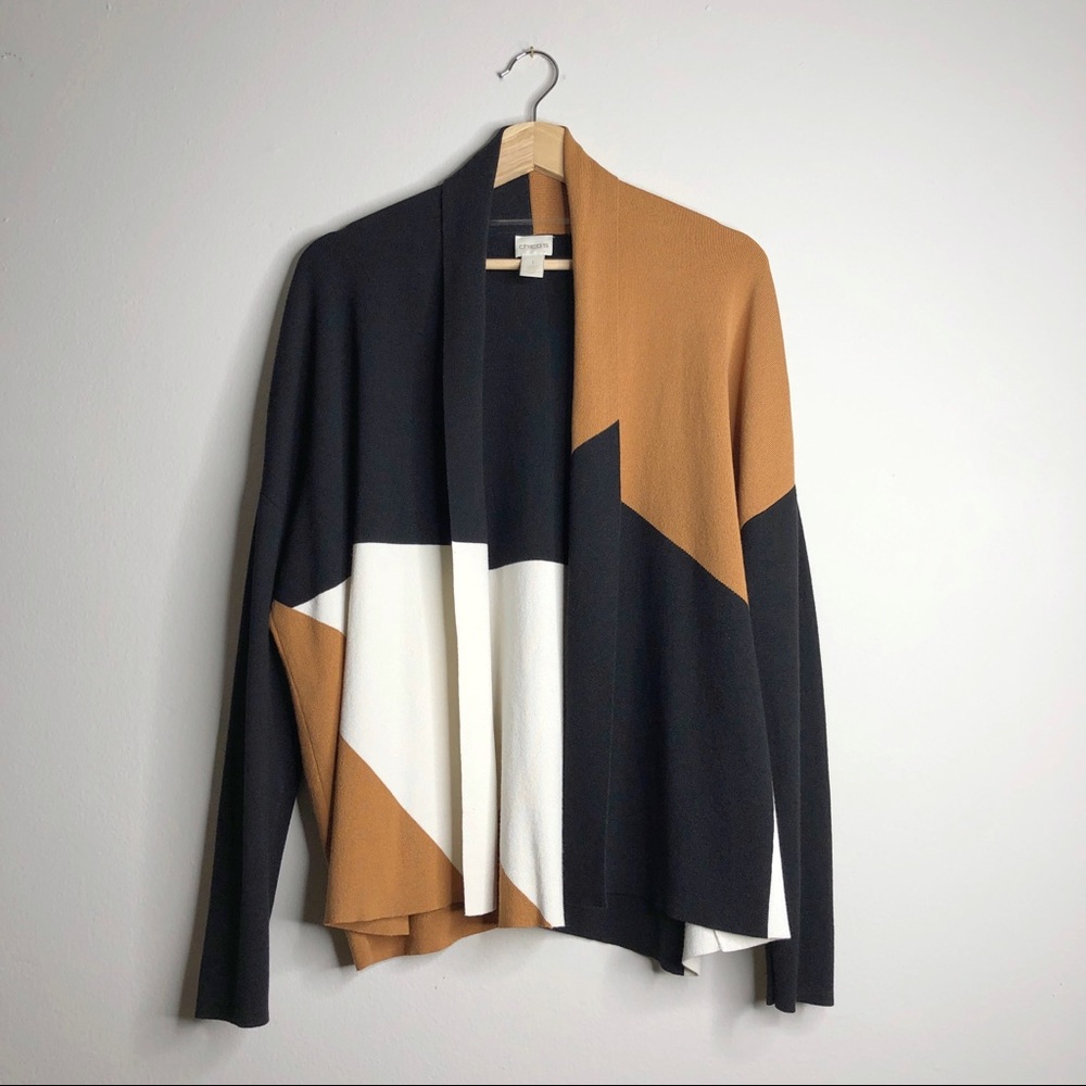 CHICO'S Colorblock Cardigan Sweater Camel Black